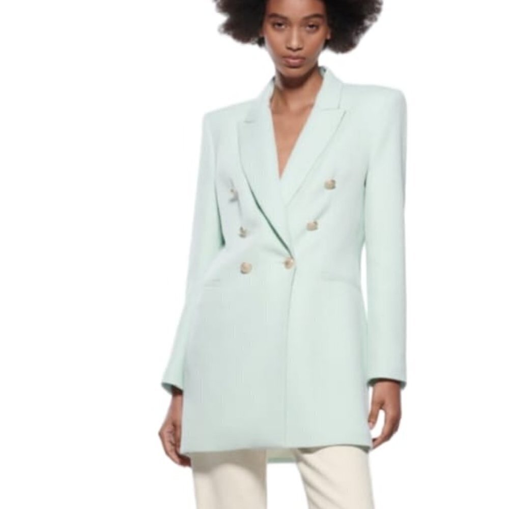 ZARA LONG DOUBLE-BREASTED BLAZER LIGHT GREEN | 2368/782 SIZE XS - Picture 2 of 16